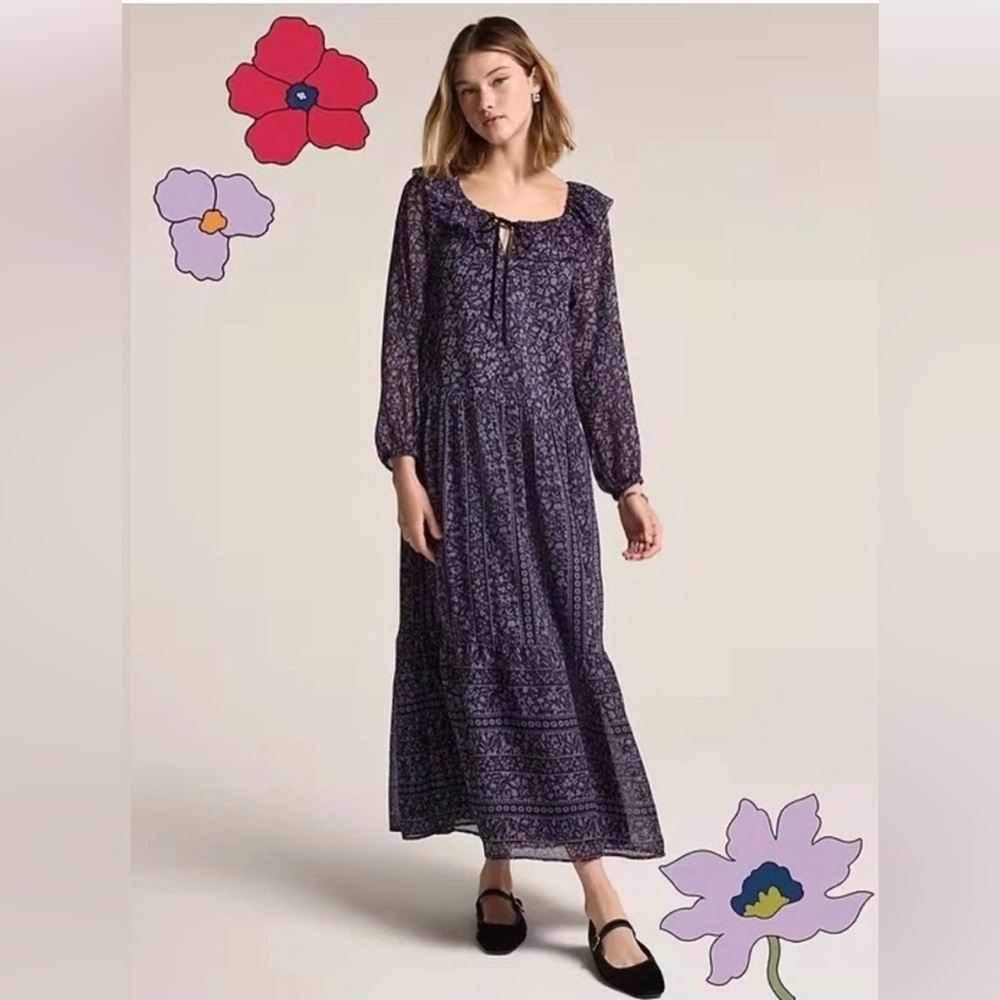 Women’s Navy Floral Long Sleeve Maxi Dress Anna Sui Old Navy Purple 3X New Boho
